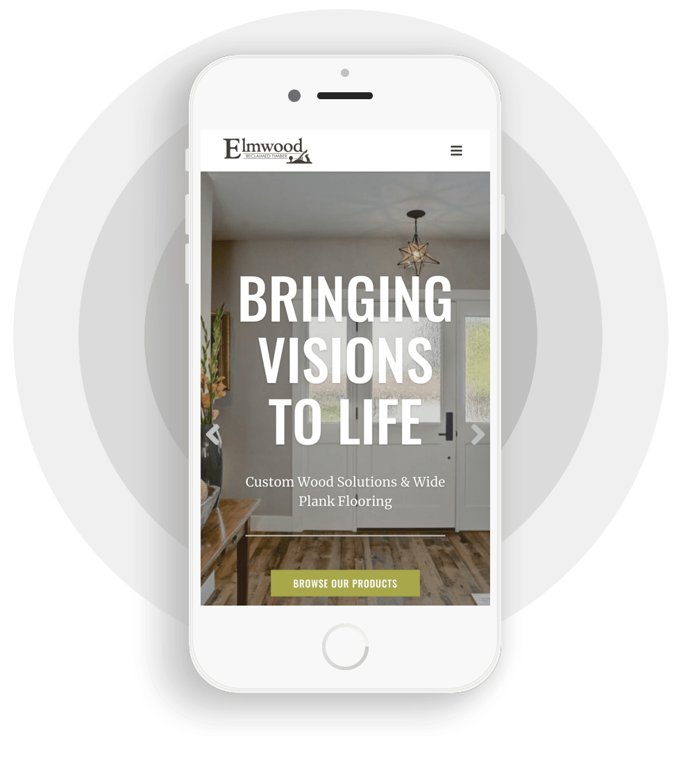 Elmwood Reclaimed Timber Website showing on a mobile phone