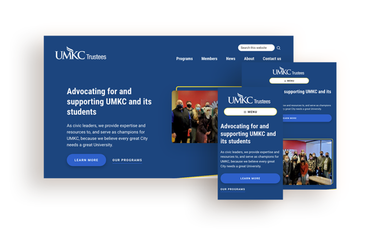 UMKC Trustees website at multiple widths